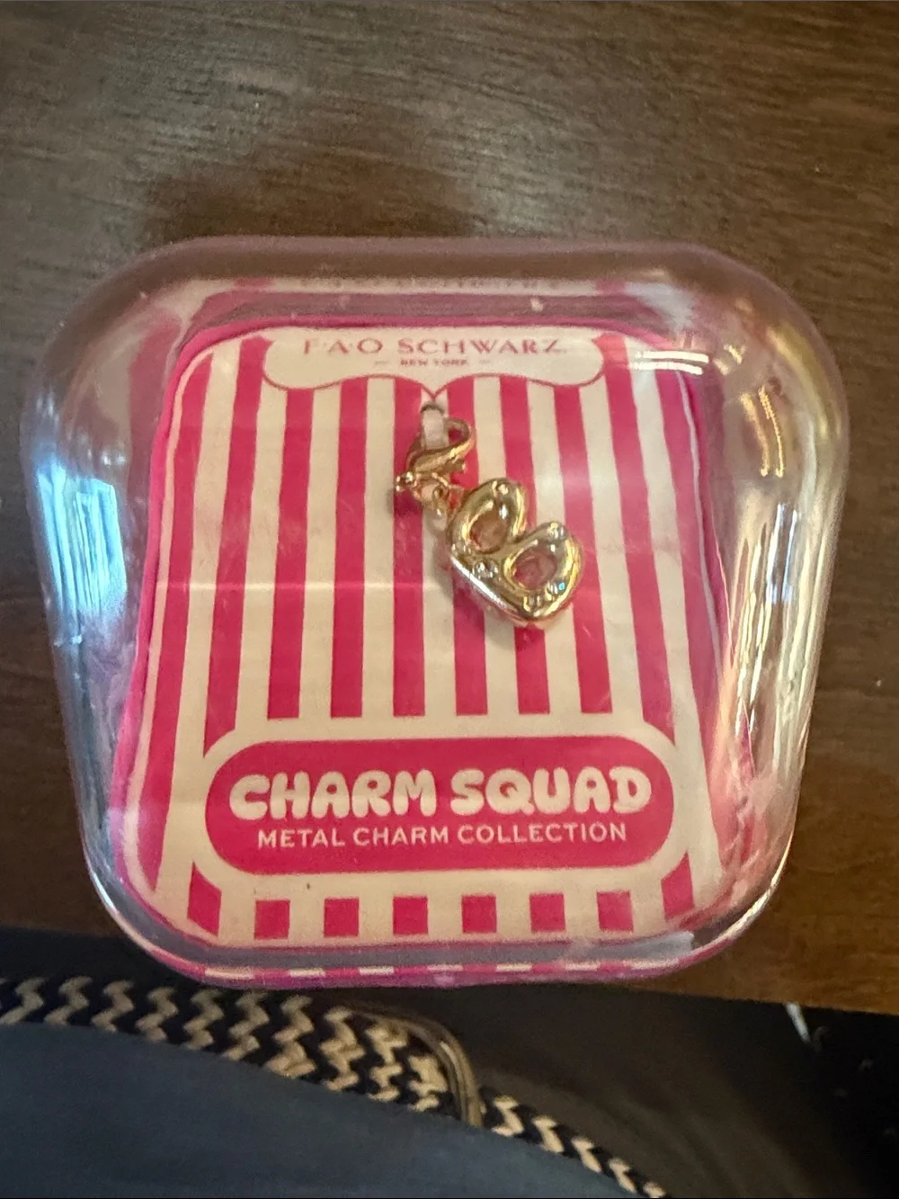FAO Schwarz Pink & Gold Heart Charm in Branded Packaging “B” letter